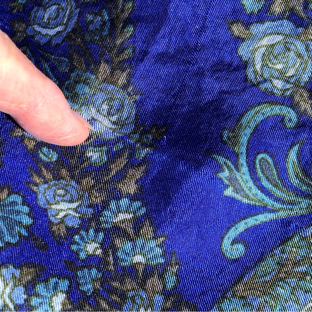 Floral Blue Silk Scarf 42”x44” - Picture 5 of 8